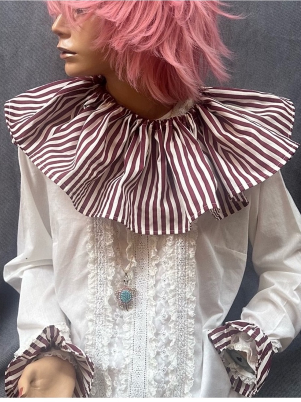 Vintage Striped Pierrot Set ruffle clown collar and cuffs